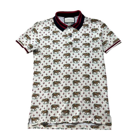 Gucci Mens Sz Small Elephant Print Polo Shirt - Picture 2 of 13